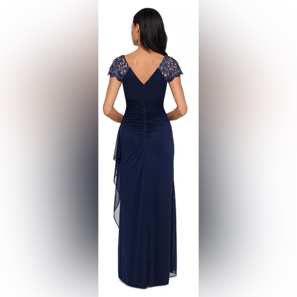 Xscape Asymmetrical Navy Dress. 20W - Picture 3 of 7